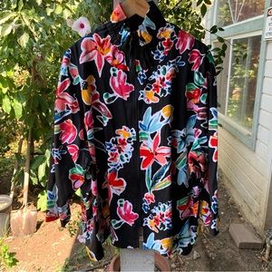 Vintage Caroline Rose 3x Made in USA womens jacket black floral full zip